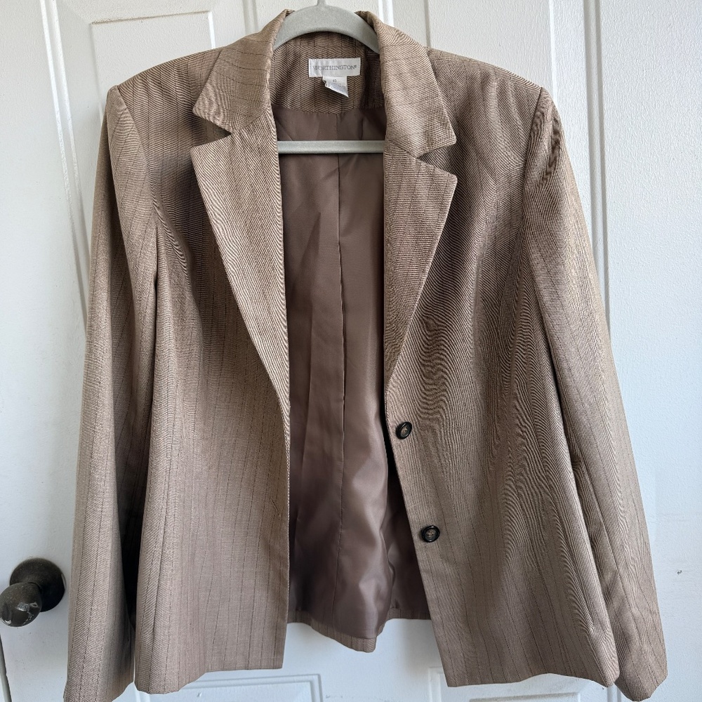 Worthington Pinstripe Pantsuit | Size 16‎ | Brown Beige | Blazer & Pants | - Picture 2 of 15